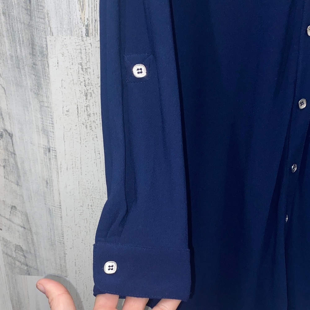 0305 Susan Graver Navy Blue Button-Up Shirt - Picture 4 of 5